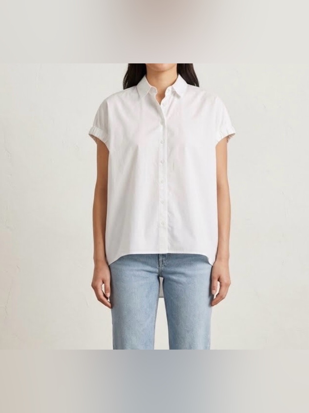 Pearl by Lela Rose White Button Down Shirt Blouse Poplin Short Sleeve Size XS